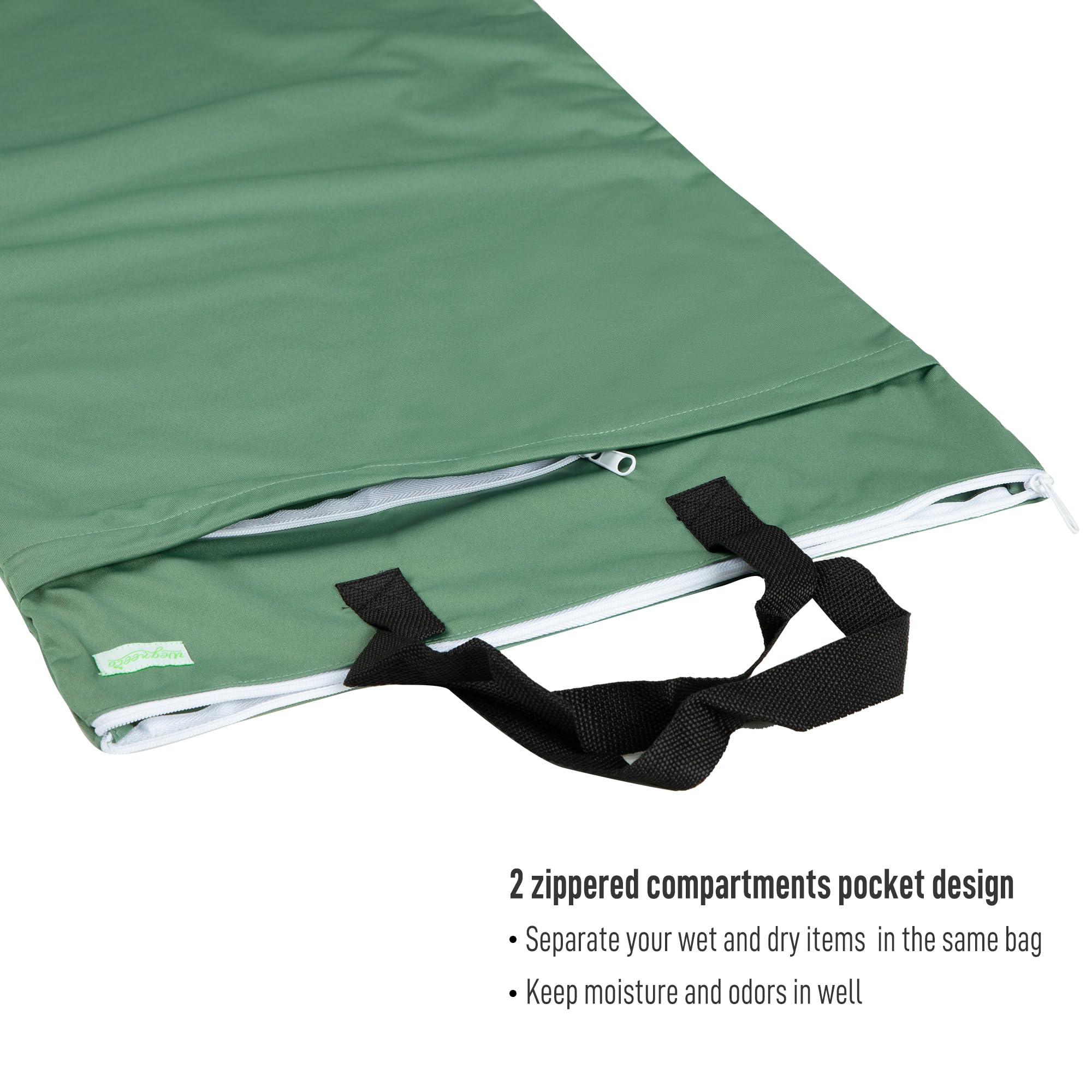 Wegreeco pea-green nylon handles close-up demonstrates easy hanging and portable use.
