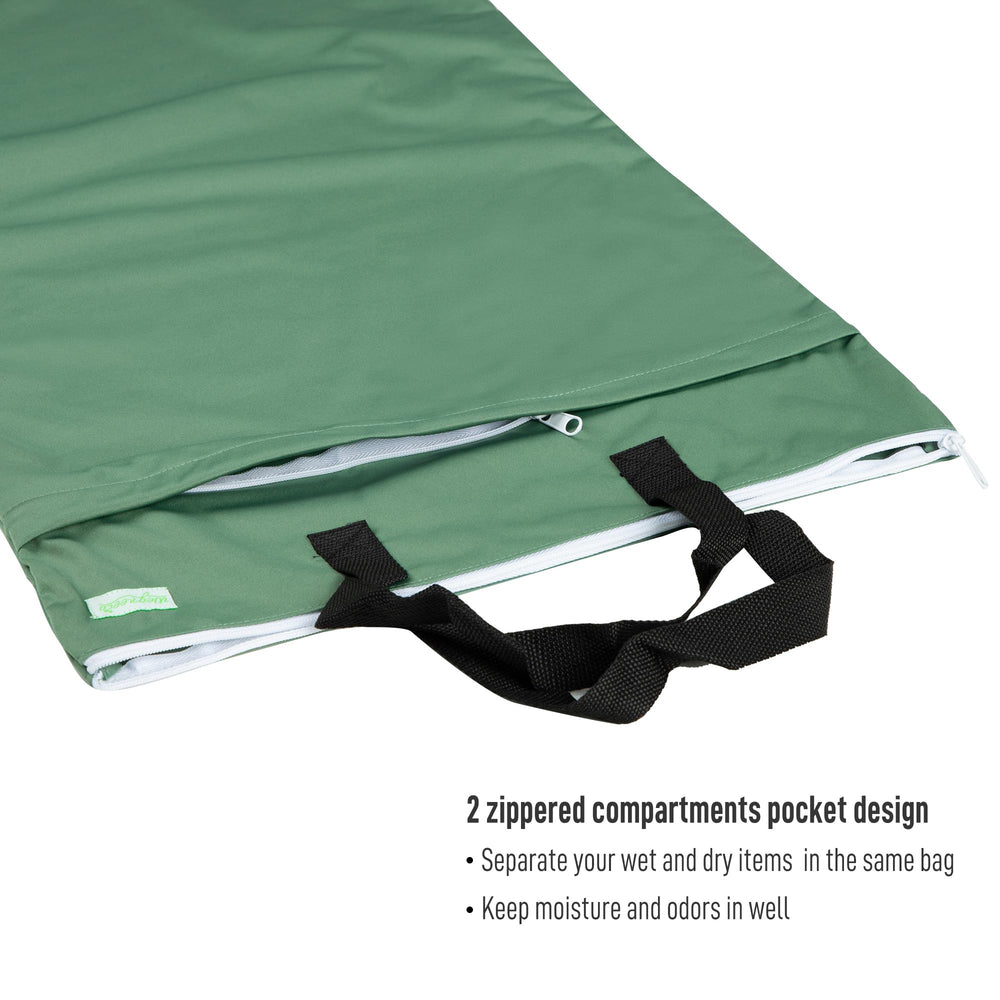 Wegreeco pea-green nylon handles close-up demonstrates easy hanging and portable use.