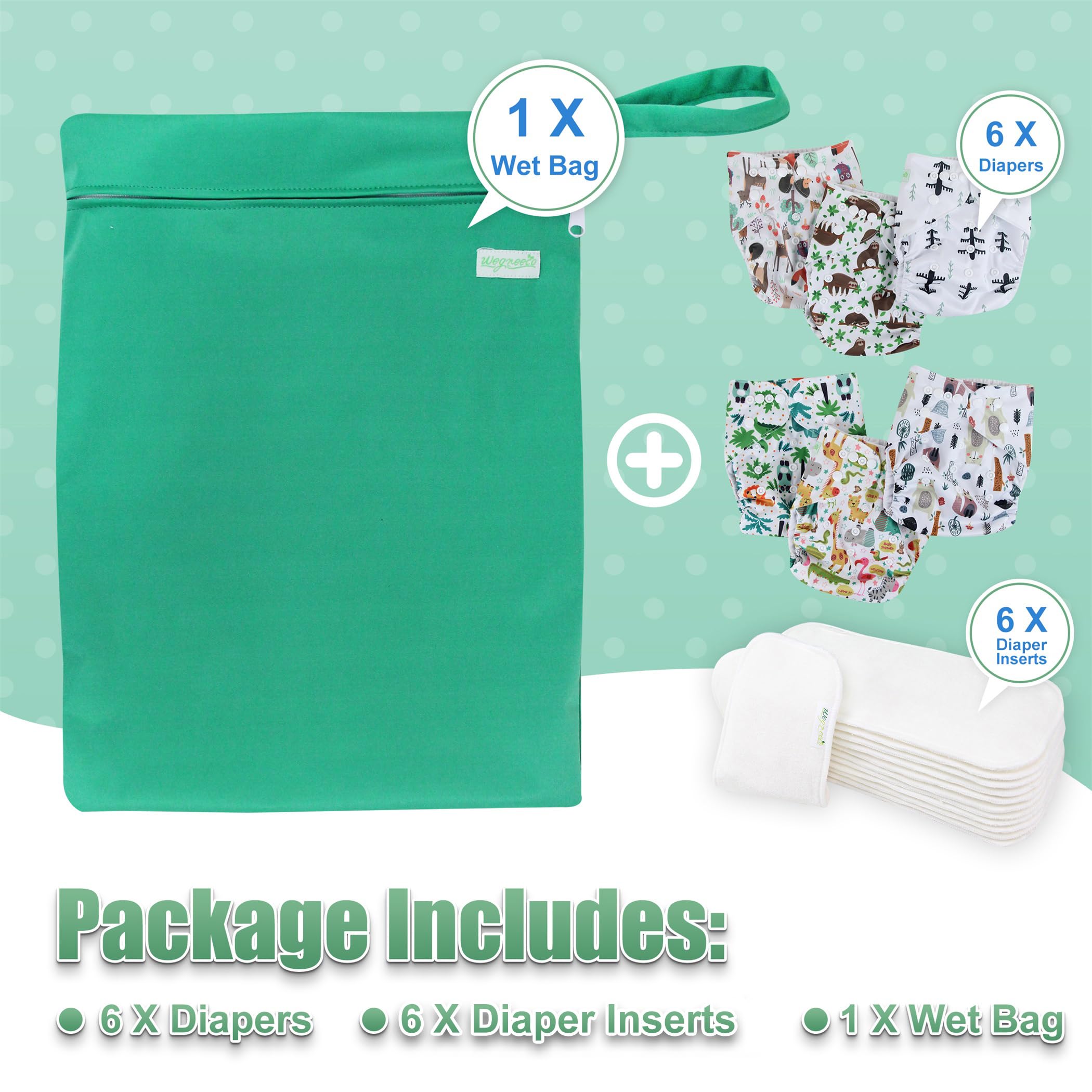 Wegreeco reusable diaper pack highlighting eco-friendly, long-term savings