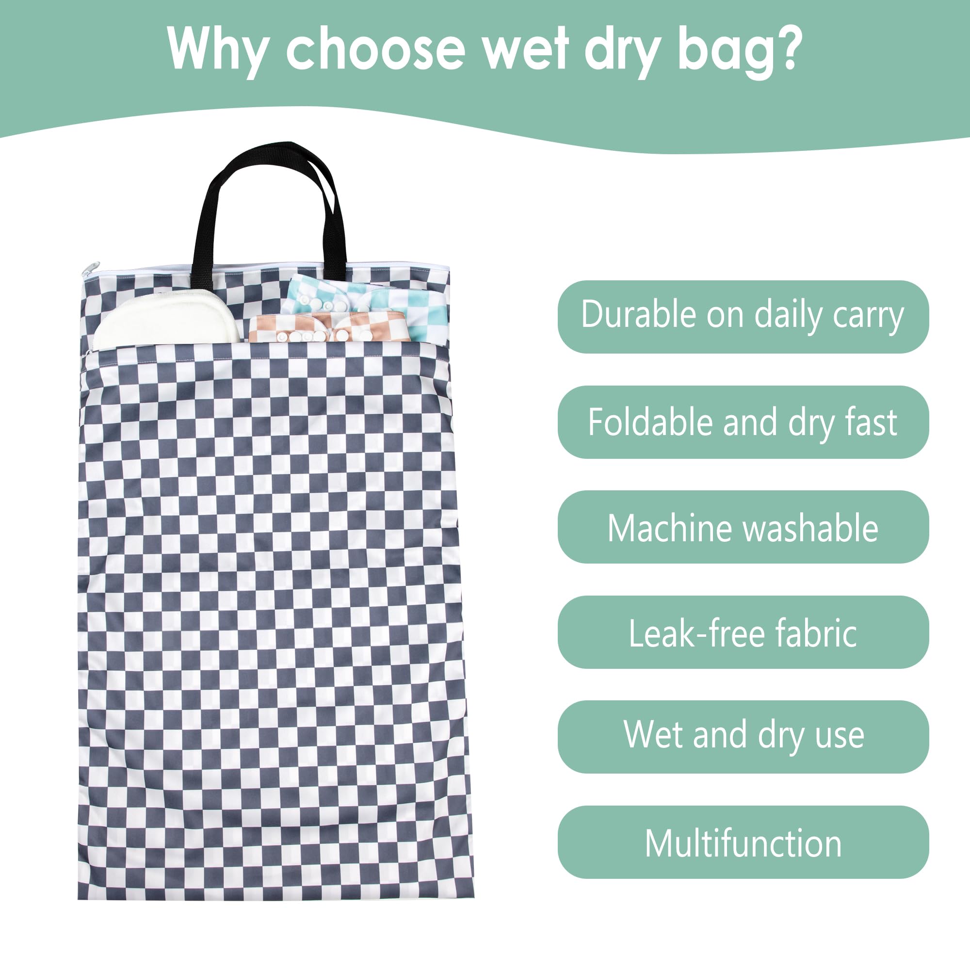 Wegreeco checkerboard grey bag travel-ready for towels and wet gear.