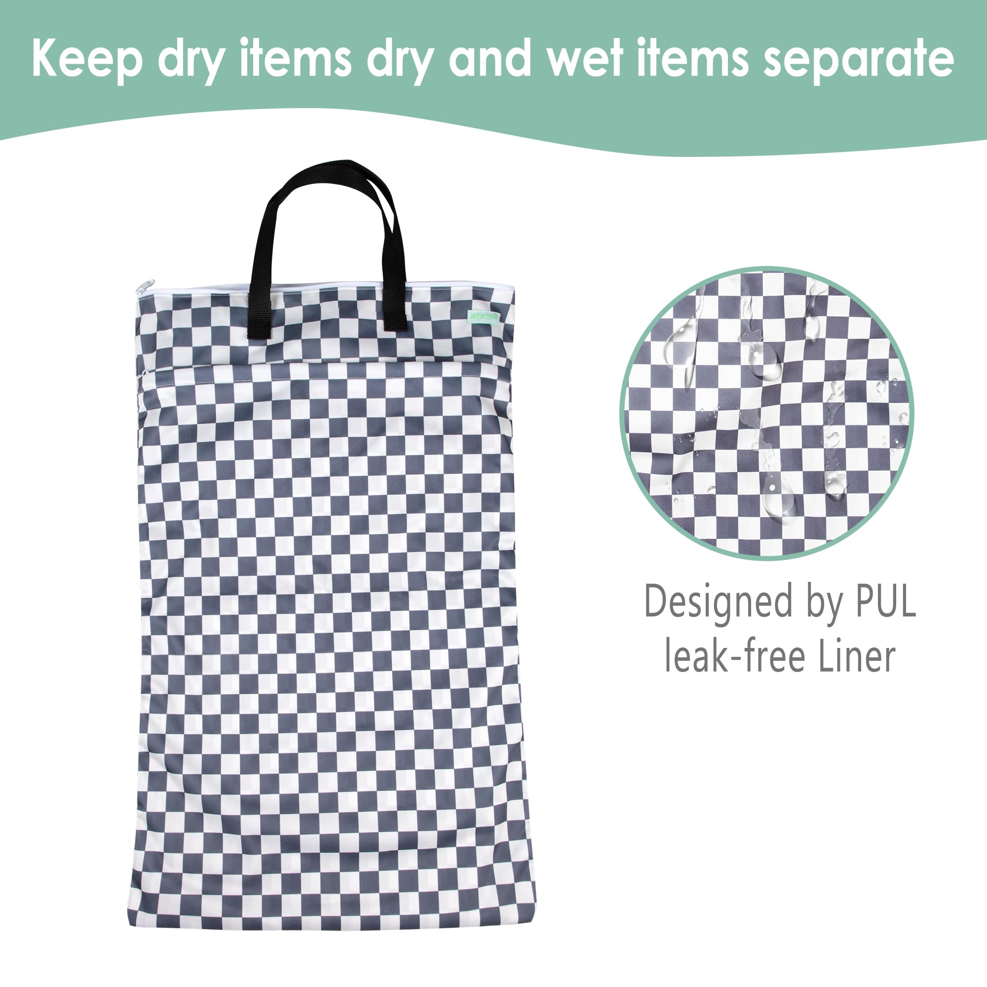 Wegreeco wet bag hanging on a hook demonstrates easy doorway storage.
