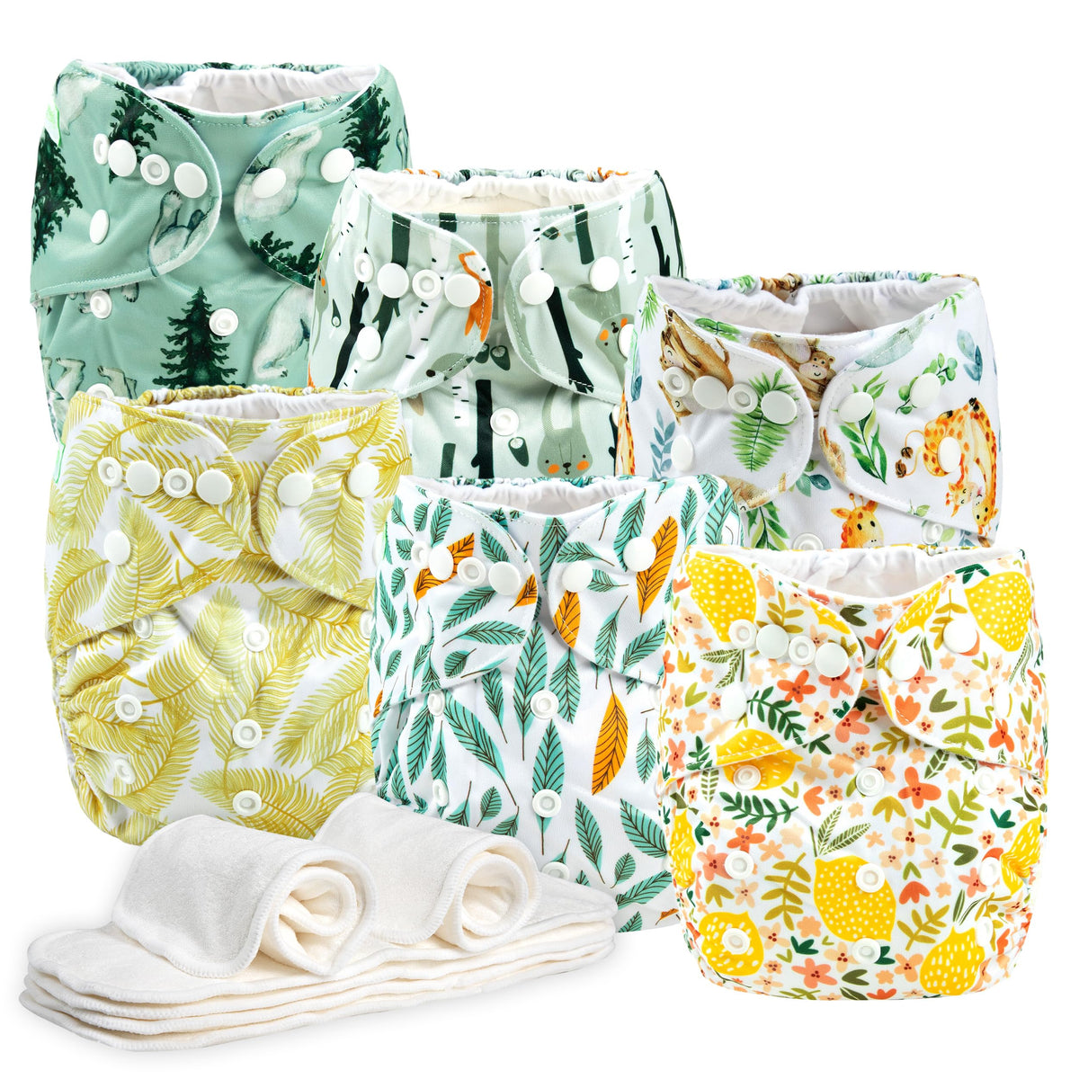 Wegreeco vibrant diaper pack front-view for reusable diapers supporting all-day comfort
