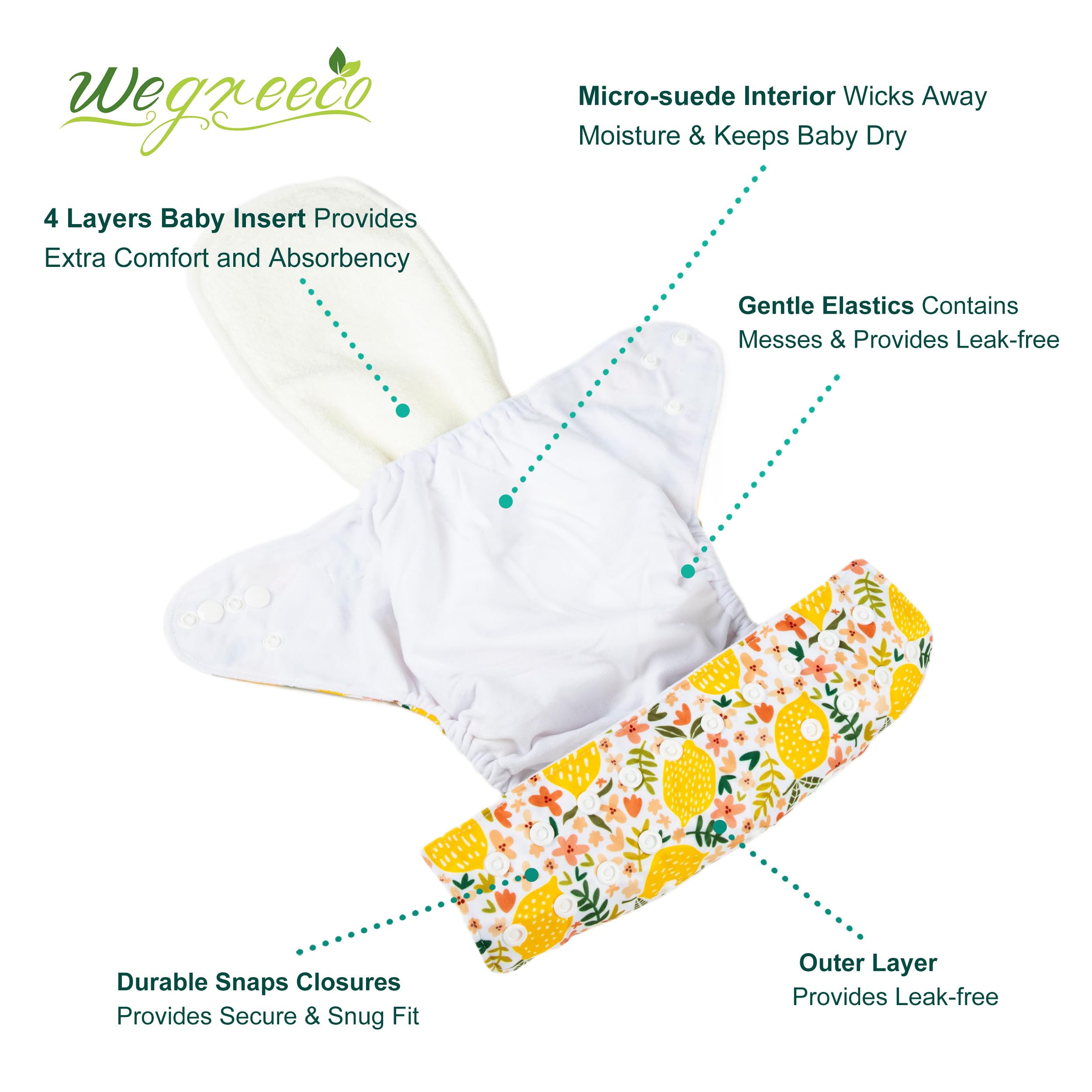 Wegreeco vibrant diaper snaps-adjustment focuses on growth through adjustable sizing