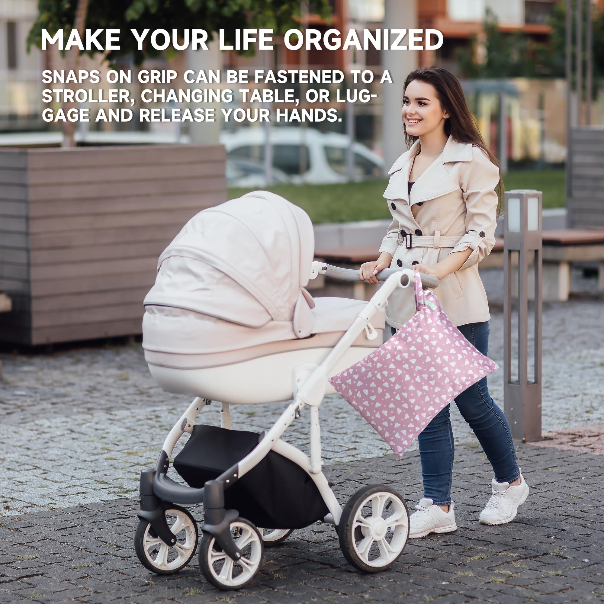 Wegreeco Wet Dry Bag White Clouds, machine-washable for quick cleanup.