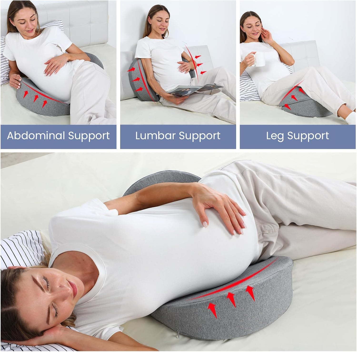 WEIKA pregnancy wedge supports belly, back, and legs for versatile daily use