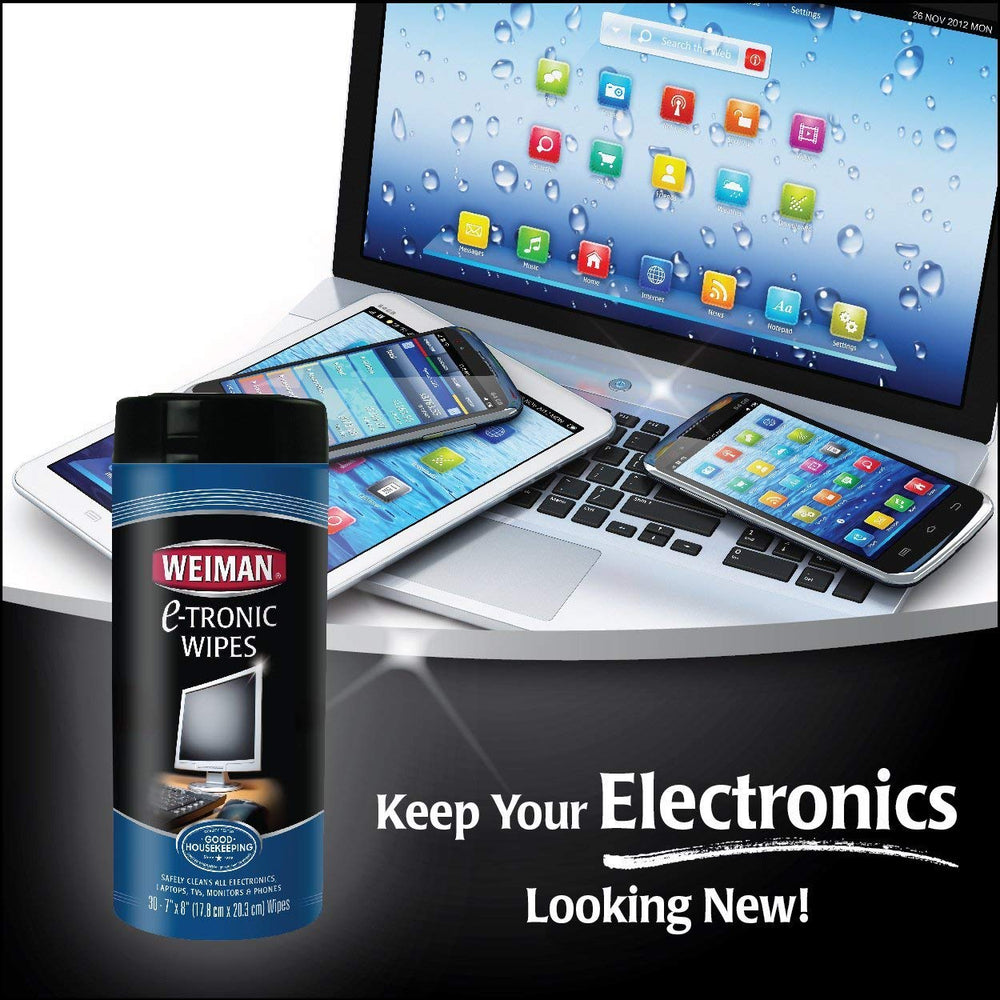 Weiman electronic wipes in-use on electronics for streak-free results.