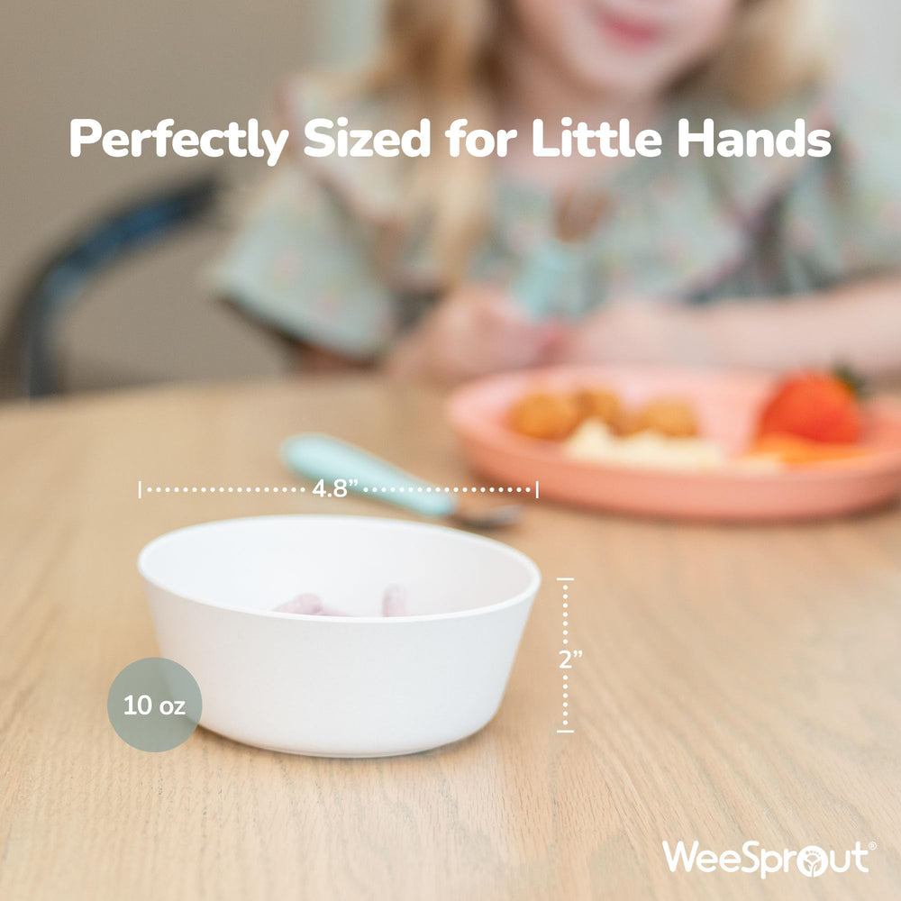 WeeSprout pastel blue bowl close-up highlights smooth texture for easy grip during self-feeding.