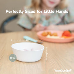 WeeSprout pastel blue bowl close-up highlights smooth texture for easy grip during self-feeding.
