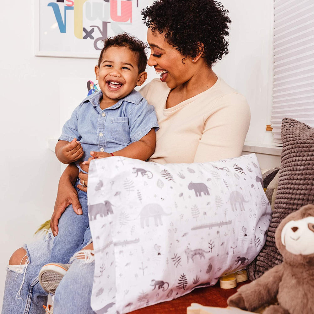 WeeSprout organic cotton pillowcase two-pack exposed highlighting breathable, hypoallergenic fabric.
