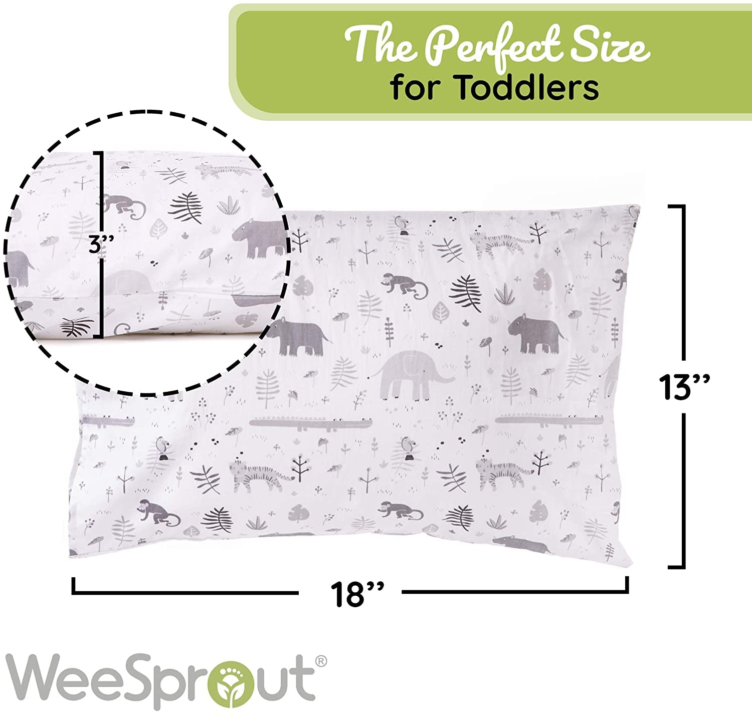 WeeSprout pillowcase Safari front displays organic cotton pillowcases for quick cleanup.