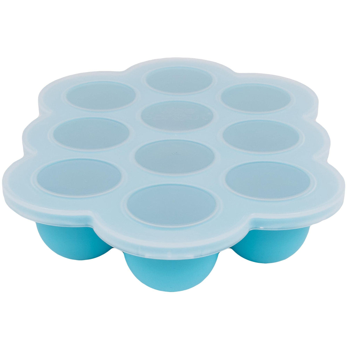 WeeSprout silicone freezer tray with bright blue clip-on lid for convenient baby meals
