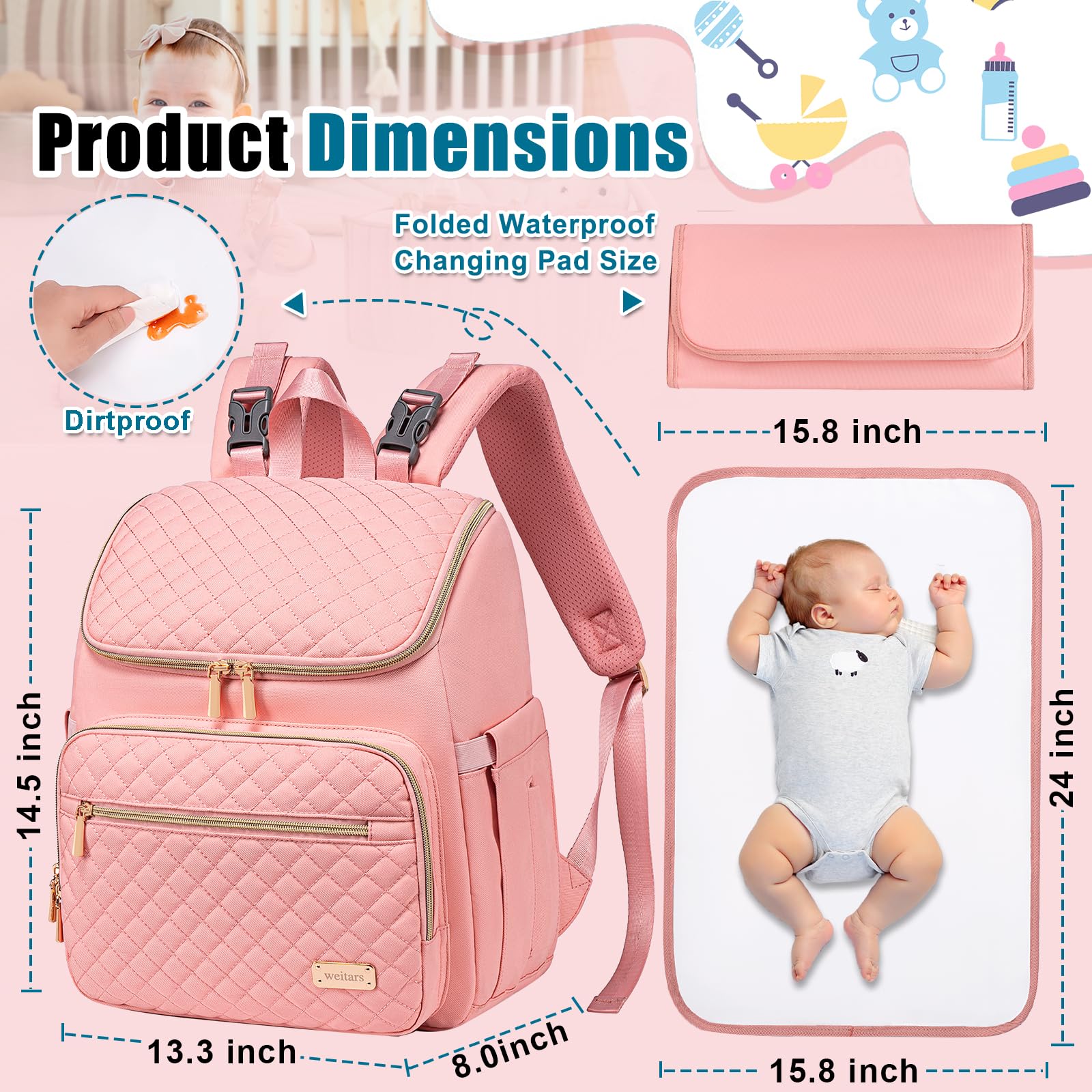 Weitars diaper bag with 19 pockets keeps baby gear neatly accessible