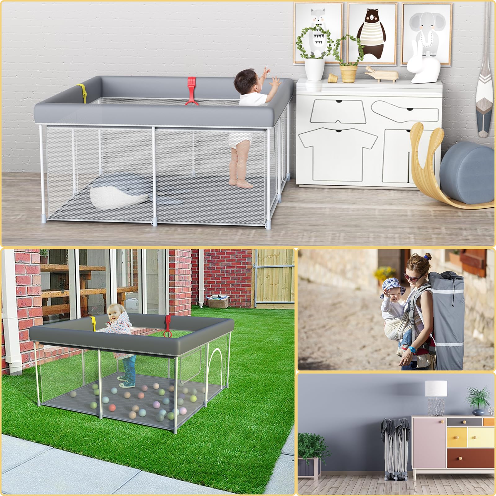 WEKSI foldable playpen dimensions 127x127 cm — spacious play area for babies.