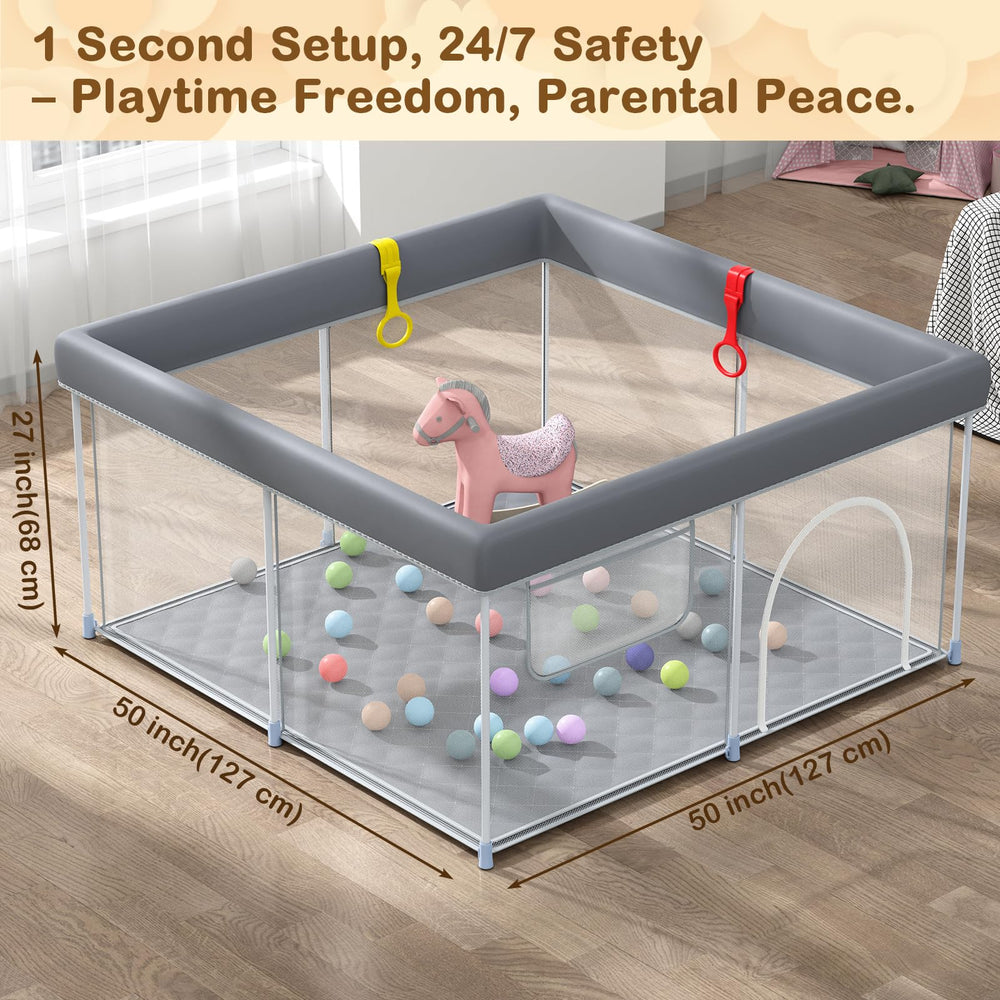 WEKSI foldable playpen side zipper door — easy caregiver access.
