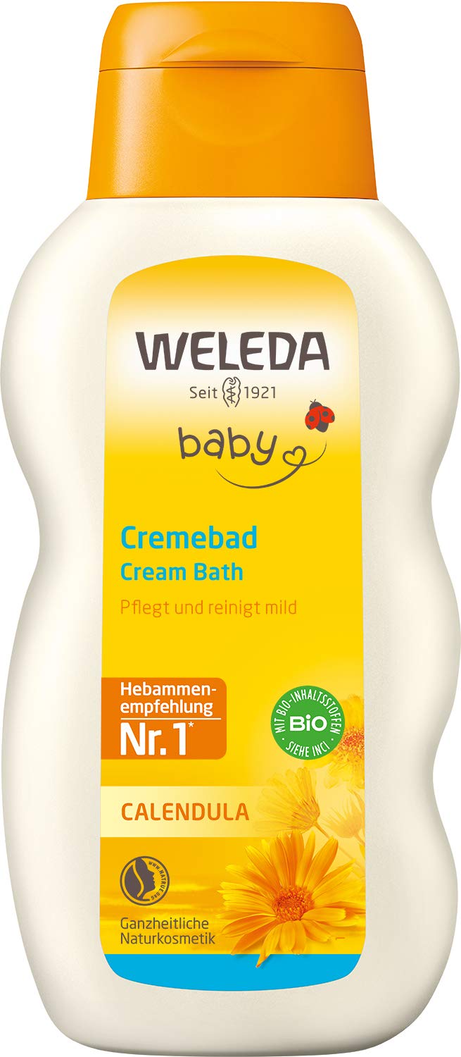 Weleda Calendula baby cream bath bottle shown for gentle cleansing and nourishment