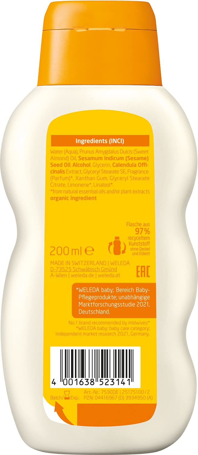 Weleda Calendula bath pour promoting smooth distribution for calm bath time
