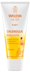 Weleda Calendula Baby Cream applied to the diaper area for gentle protection.