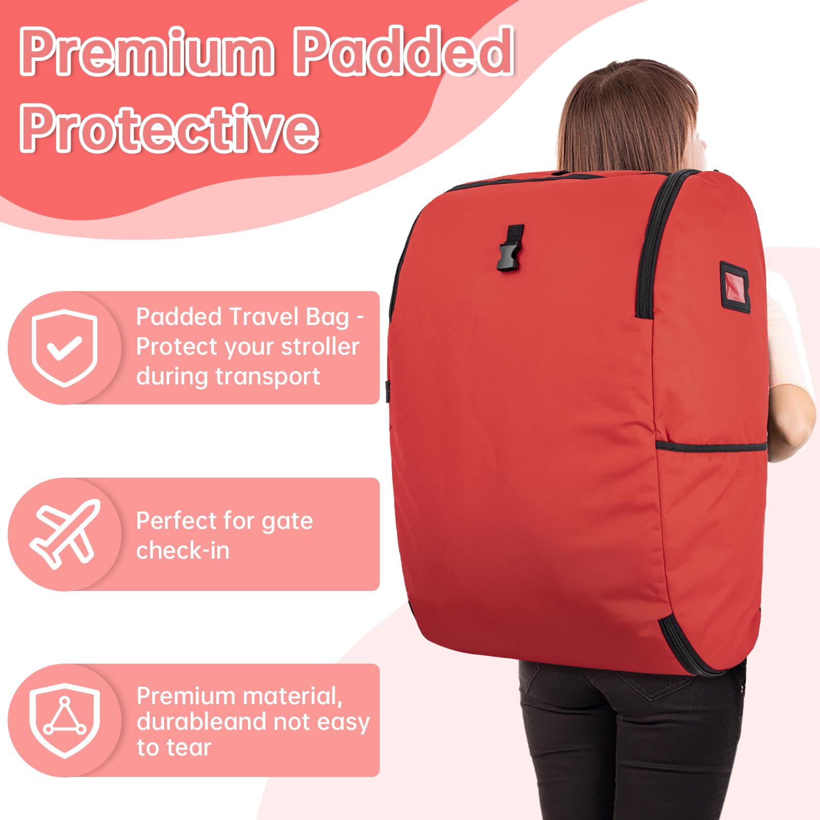 WELIDAY padded car seat travel bag shoulder straps—comfortable carry through airports.