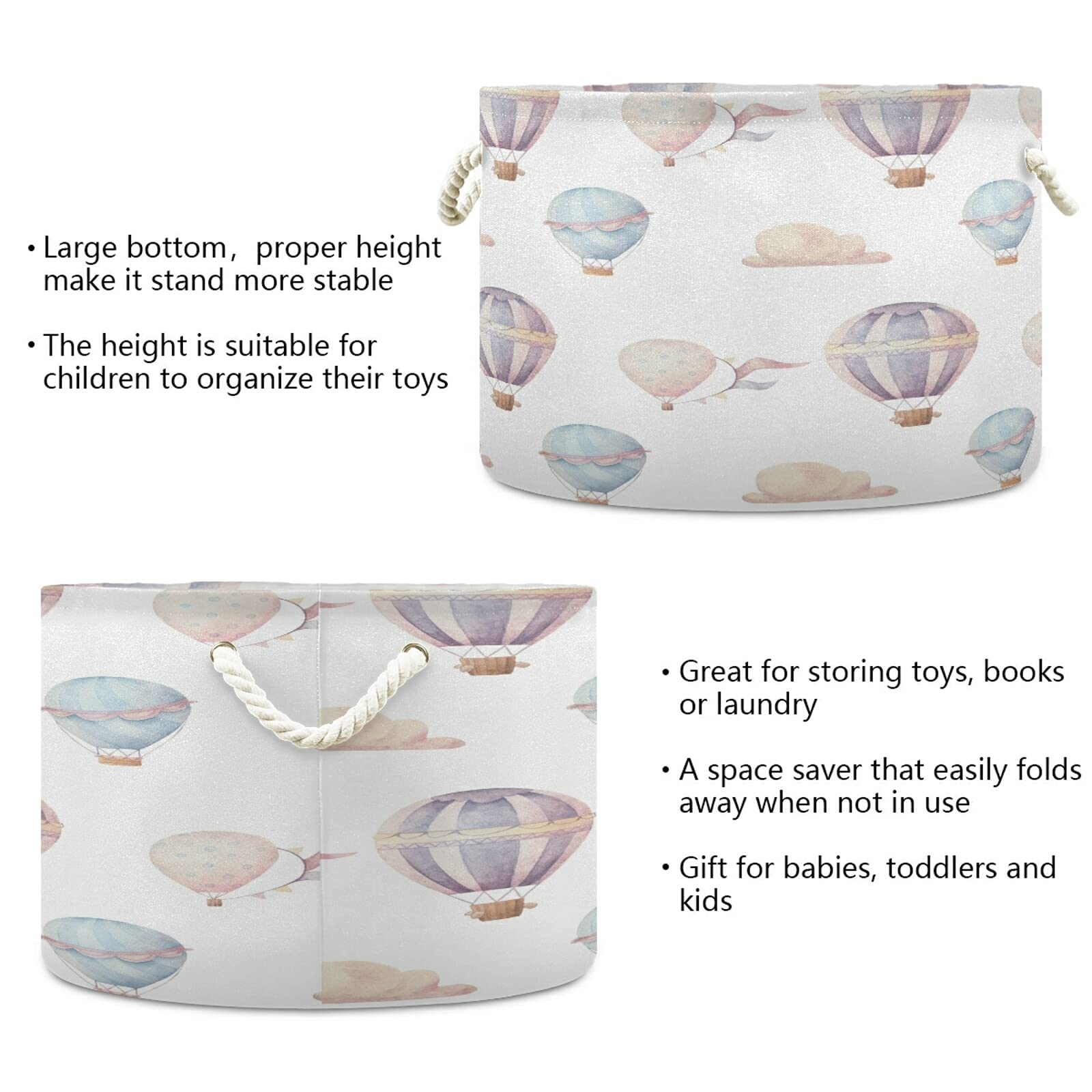 WELLDAY basket in living room with watercolor hot air balloon design adds cozy organization.