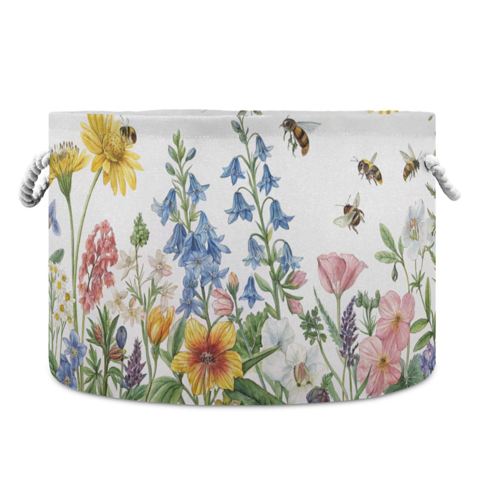 WELLDAY cotton rope laundry basket with wildflowers pattern offers stylish storage.