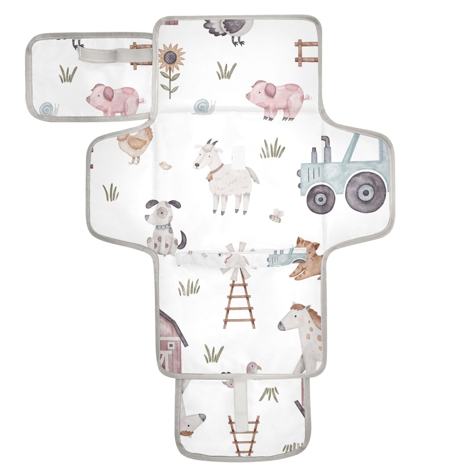 WELLDAY Farm House Animals changing pad unfolded, waterproof and roomy for newborns.