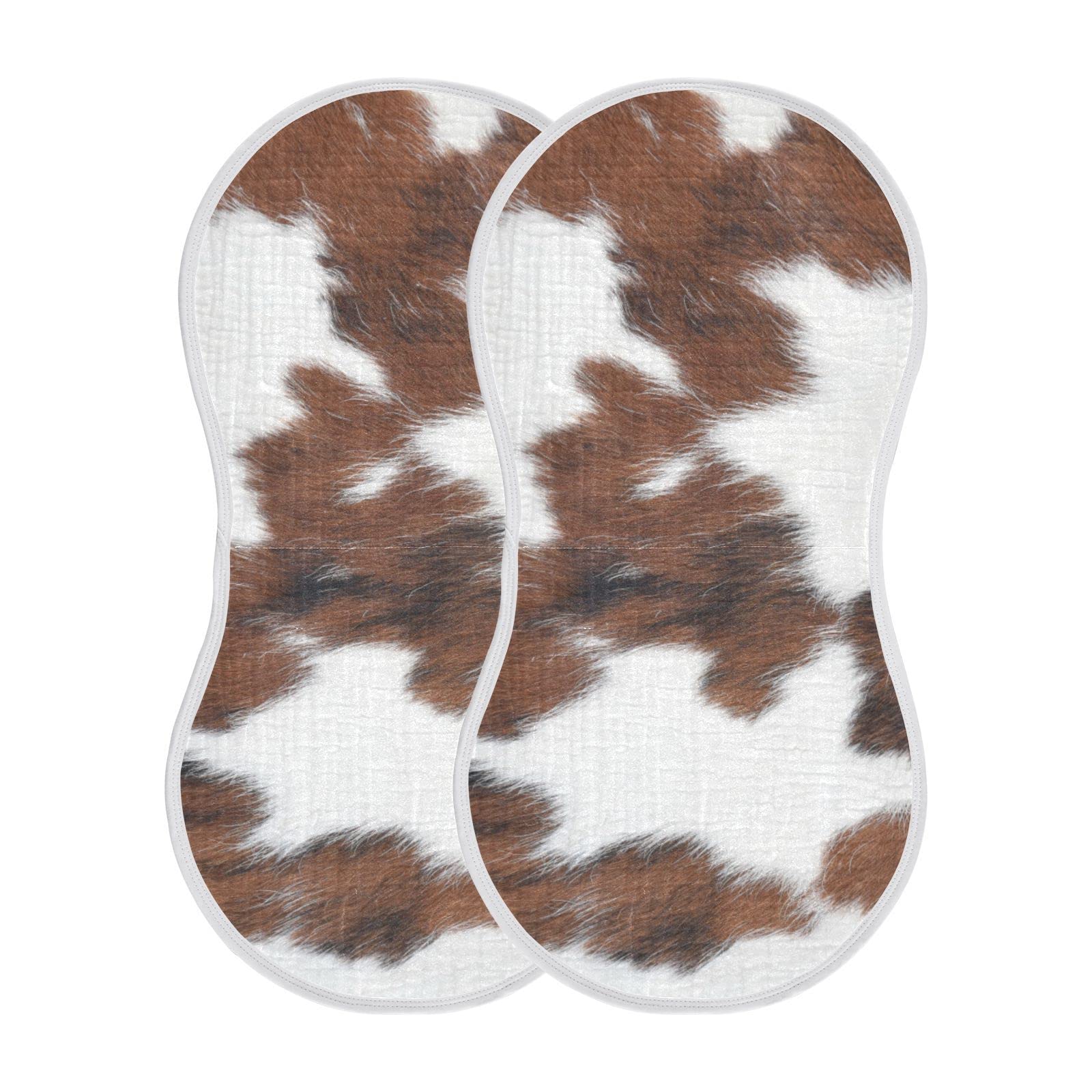 Wellday muslin burp cloths set 2 in cow print, gentle for newborn skin.