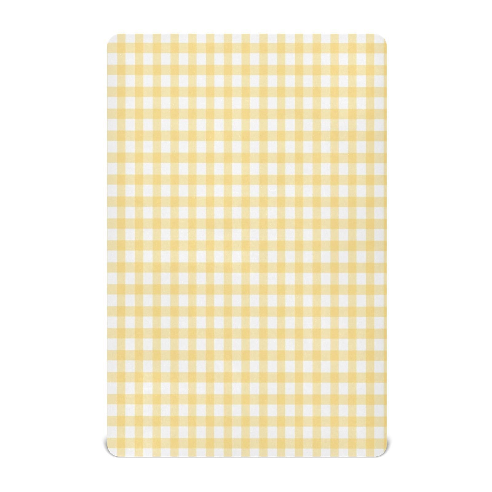 WELLDAY Yellow Gingham crib sheet fabric close-up for soft, breathable comfort during cozy naps.