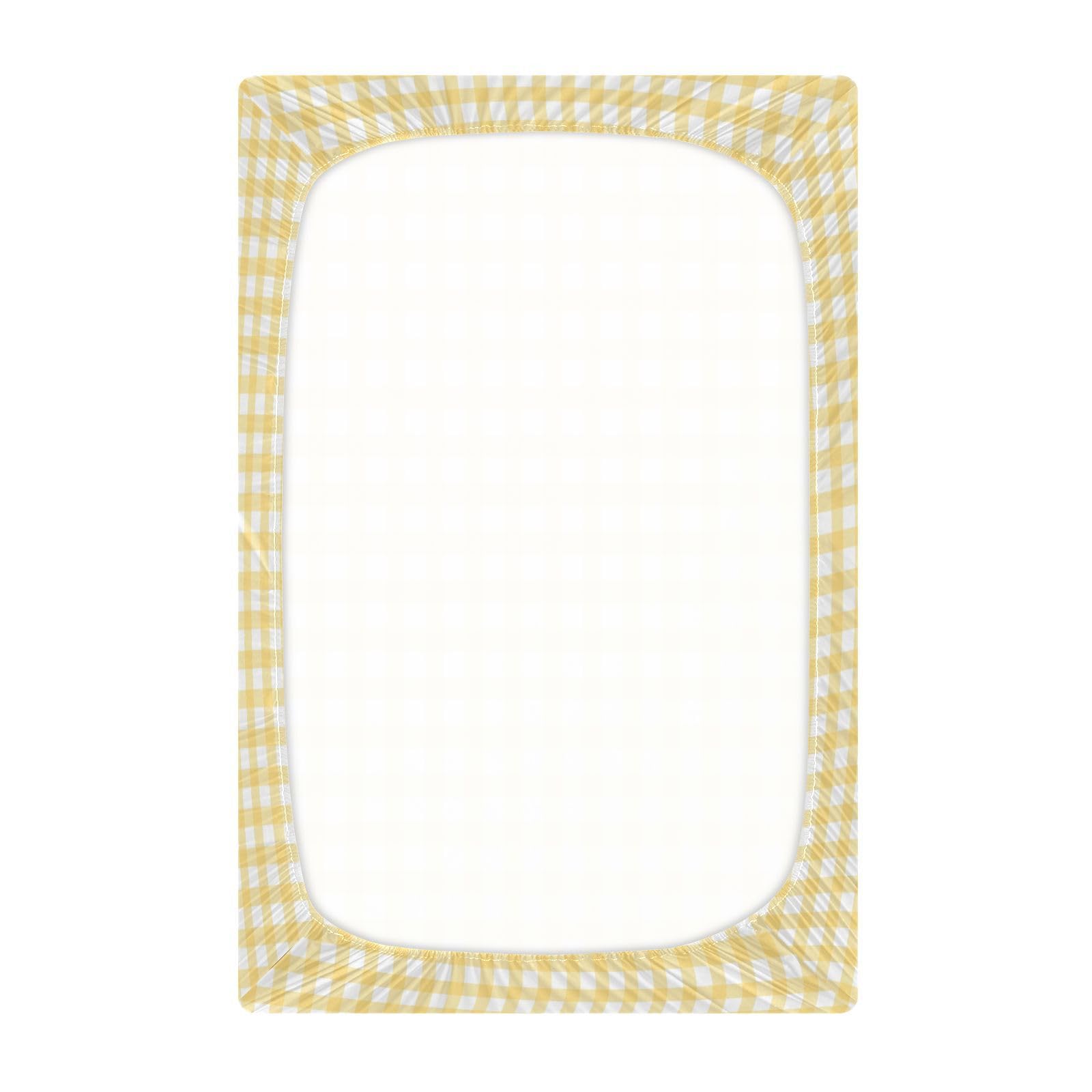 WELLDAY Yellow Gingham crib sheet on mattress ensures snug fit and smooth sleeping surface.