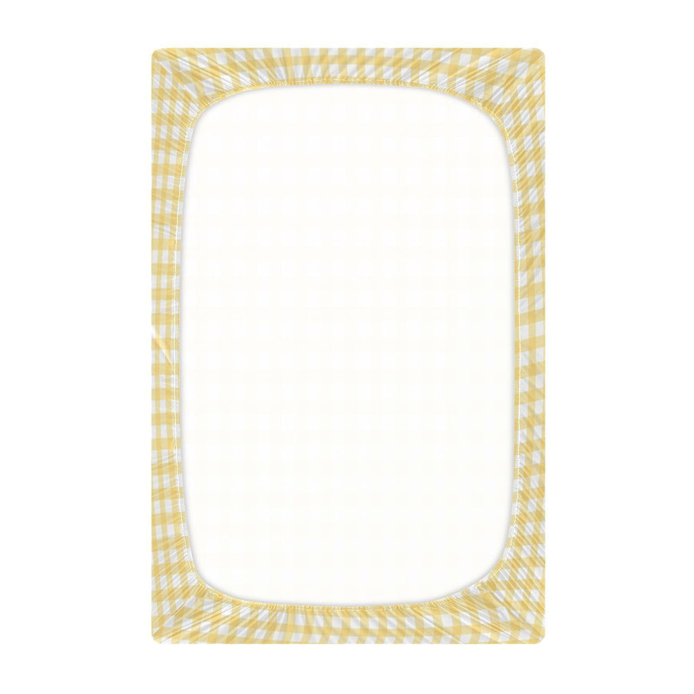WELLDAY Yellow Gingham crib sheet on mattress ensures snug fit and smooth sleeping surface.