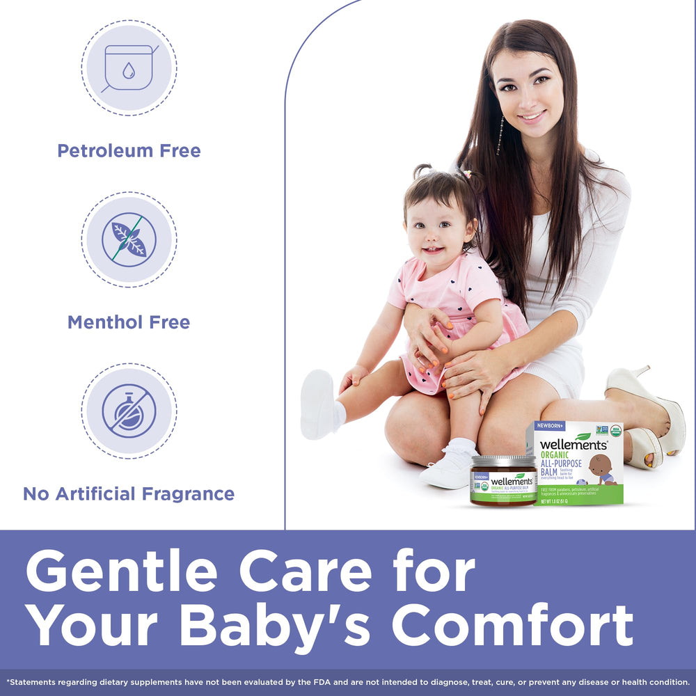 Wellements balm on dry baby skin, soothing touch