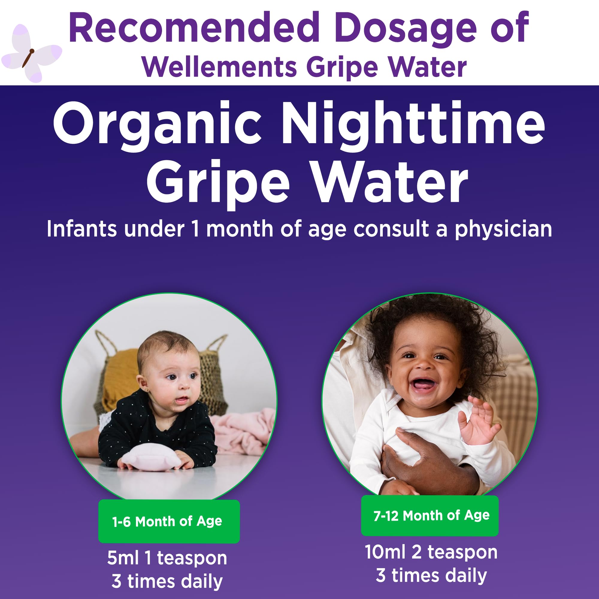 Wellements Nighttime Gripe Water baby bedtime scene suggests peaceful nights.