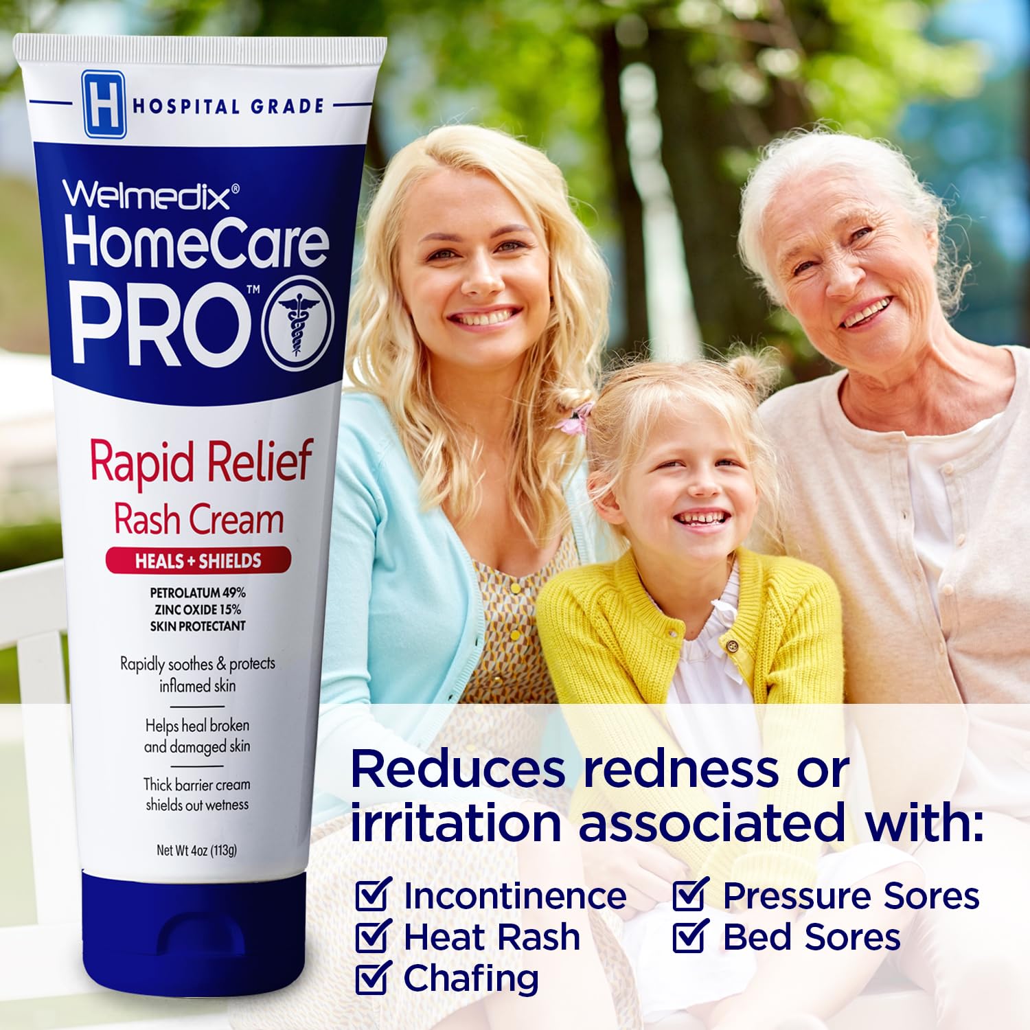 Welmedix Rapid Relief Cream closeup—fragrance-free formula for fragile skin.