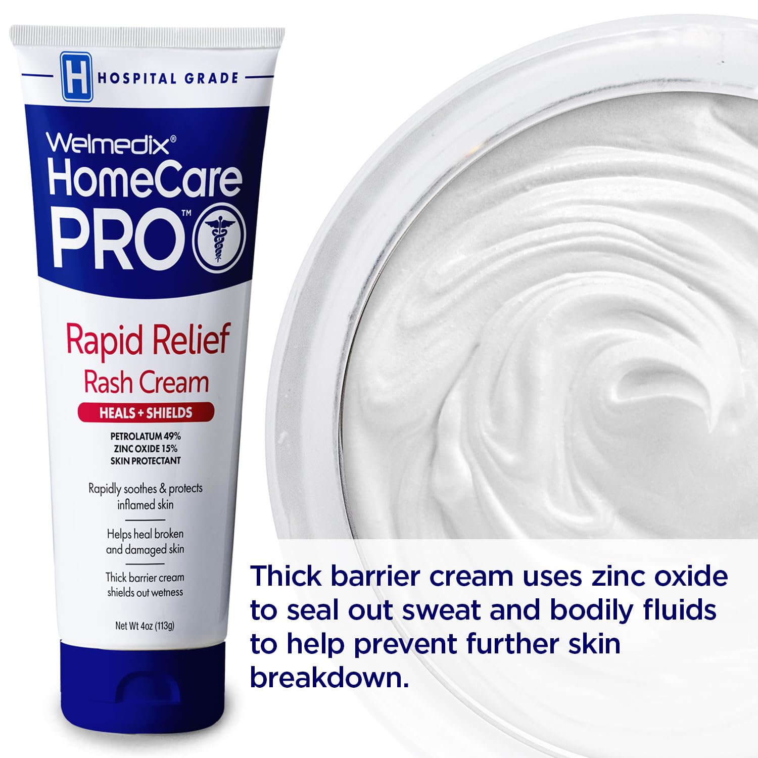 Welmedix Rapid Relief Cream label closeup—hospital-grade ingredients for home use.