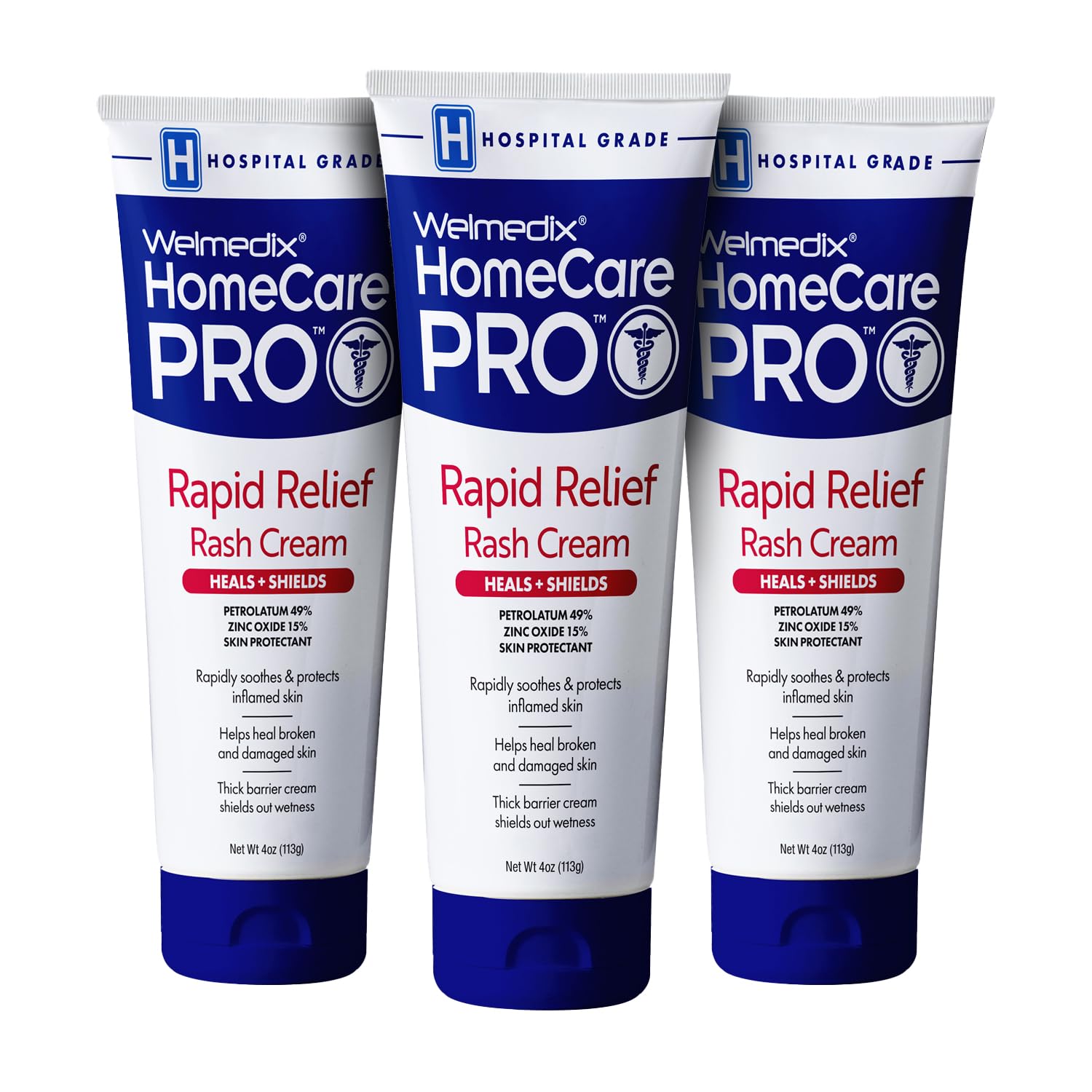 Welmedix Rapid Relief Rash Cream tube front—fragrance-free protection for fragile skin.