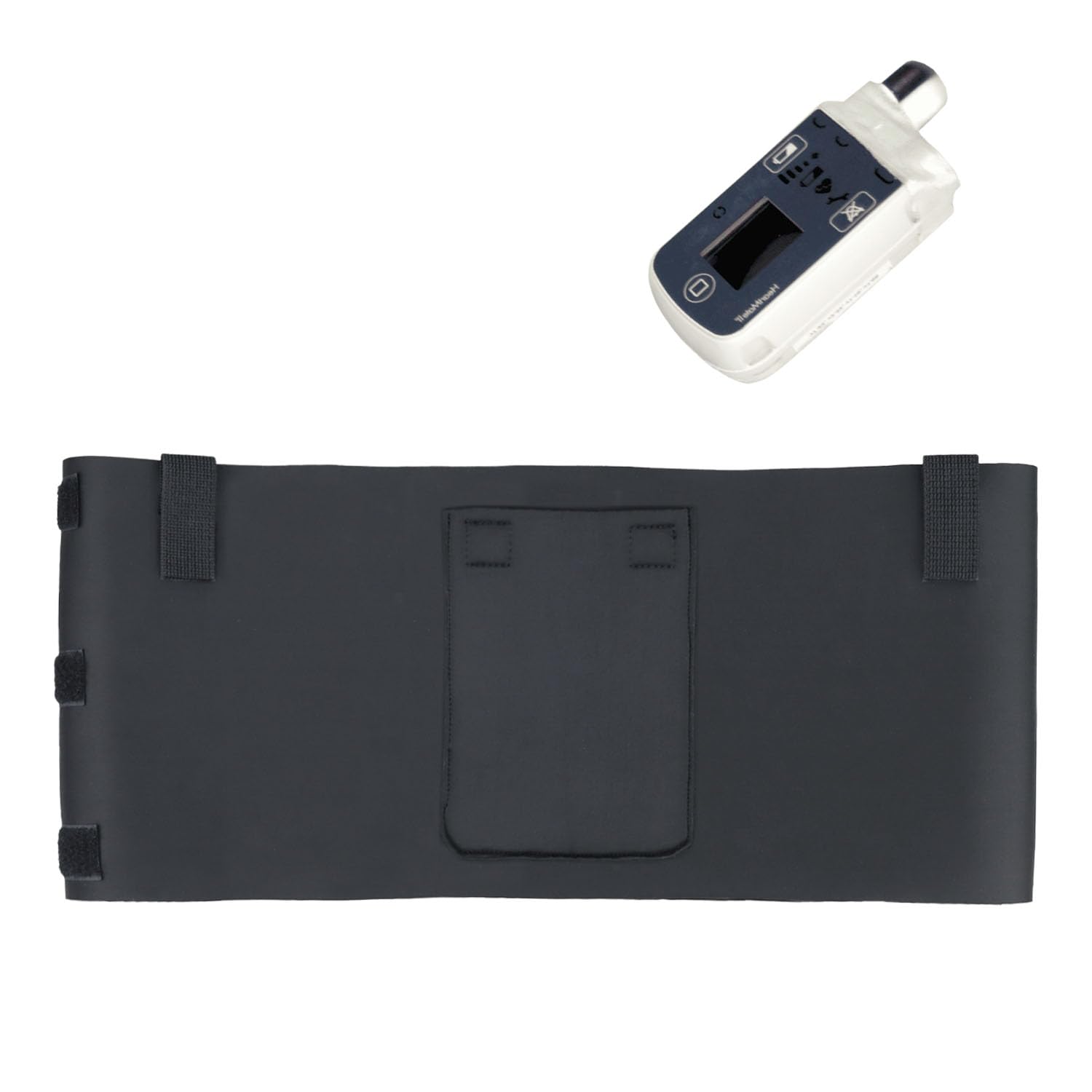 Welsoon LVAD sleeping belt closeup showcasing secure Velcro strap for cable management at night.