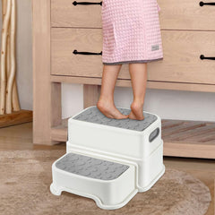 WELSPO 2-step stool gray bottom step offers easy reach for kids.