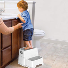 WELSPO kids gray stool with handle makes it easy to move.