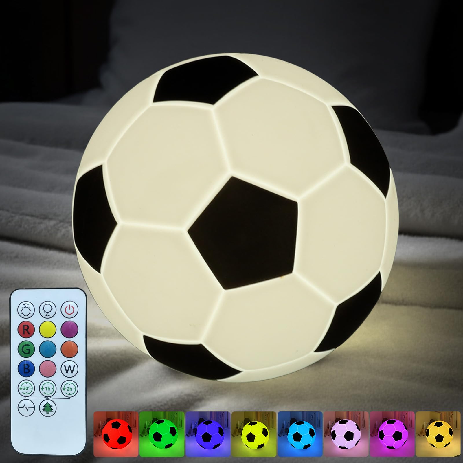 Welthtorm soccer silicone night light remote control for color choices and brightness