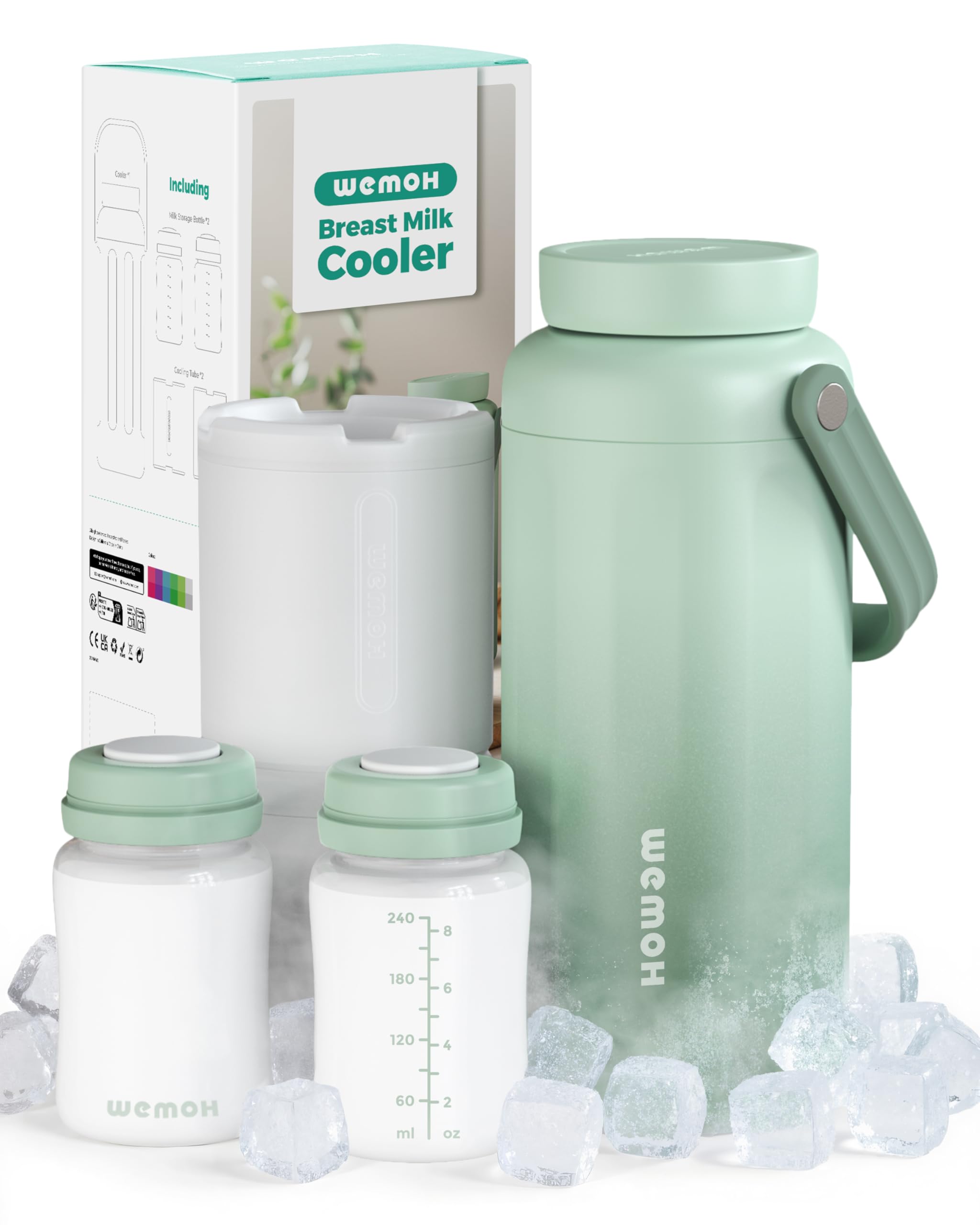 WEMOH breast milk cooler bottle front view for travel-ready storage and easy access.