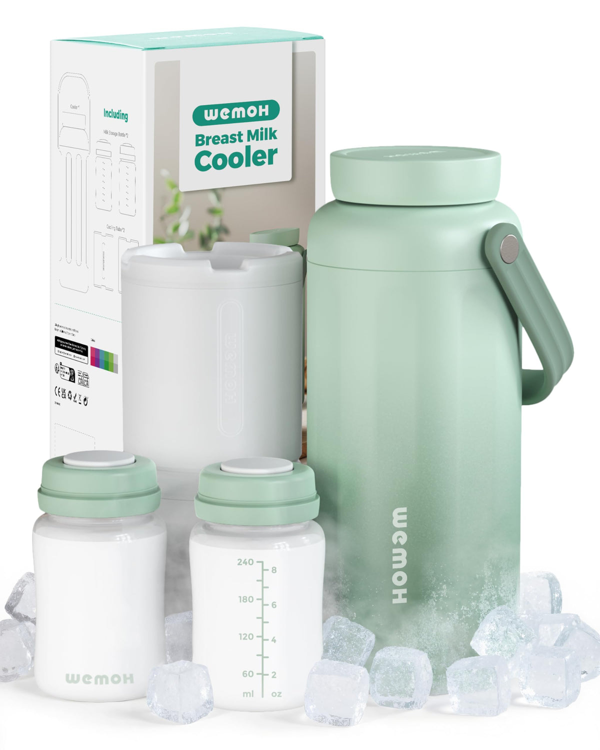 WEMOH breast milk cooler bottle front view for travel-ready storage and easy access.