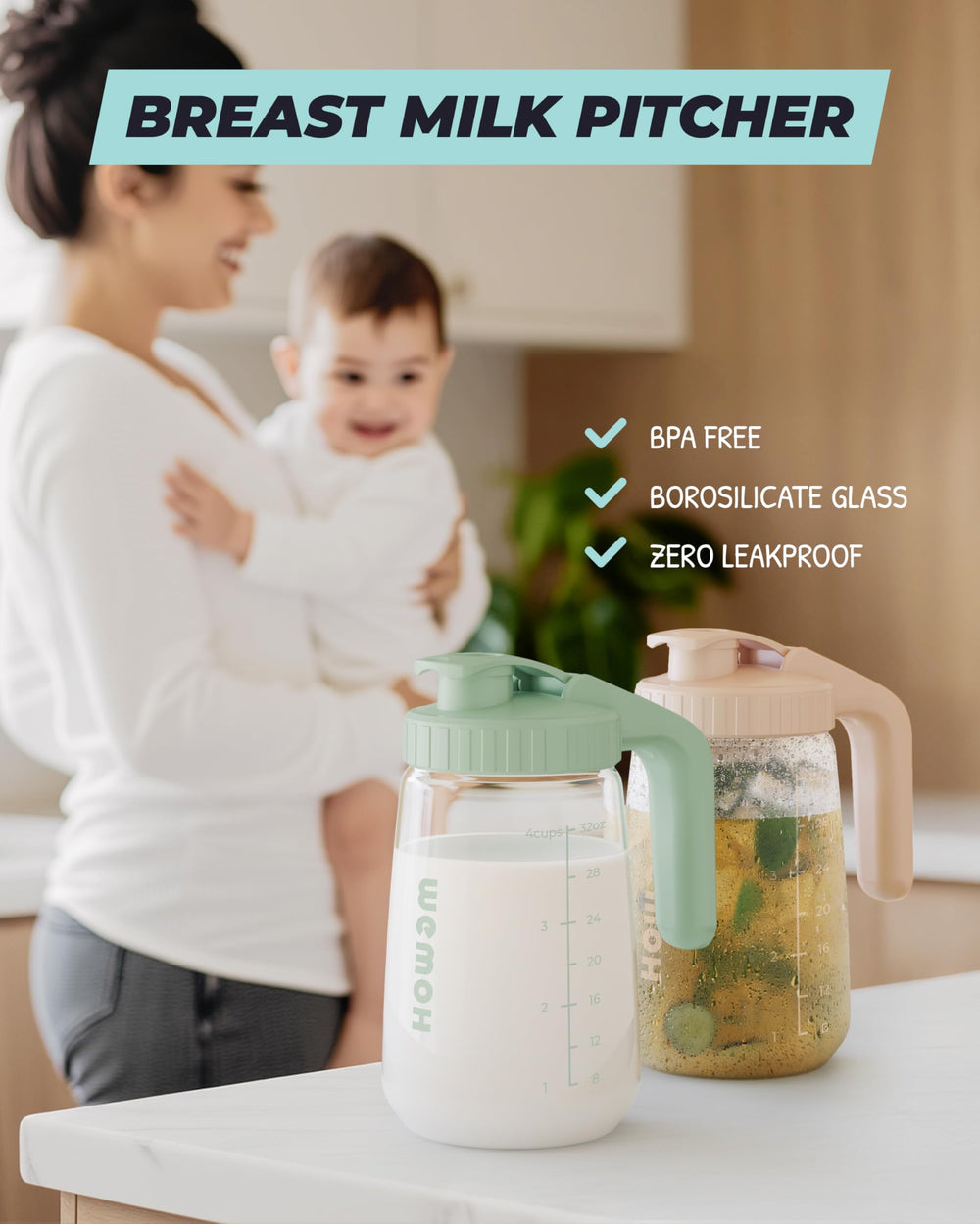 WEMOH leak-proof seal keeps milk safe when shaken or tipped for on-the-go use.