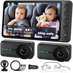WEMOH magnetic dual baby camera mounted on a car mount for quick detach.