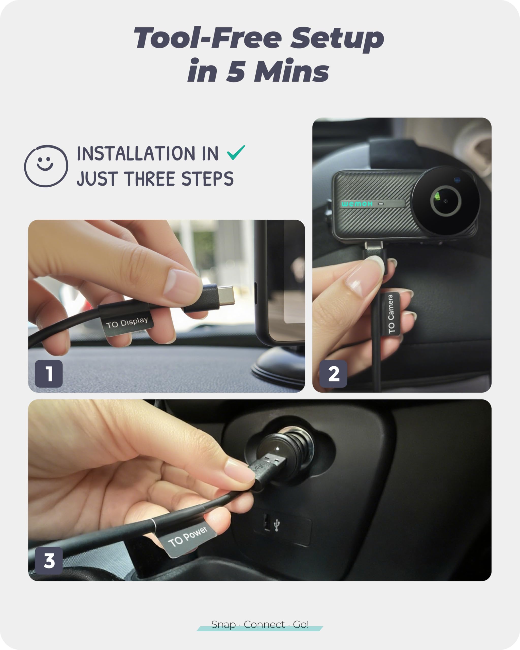 WEMOH mirror mode corrects rear-facing orientation for easier viewing.