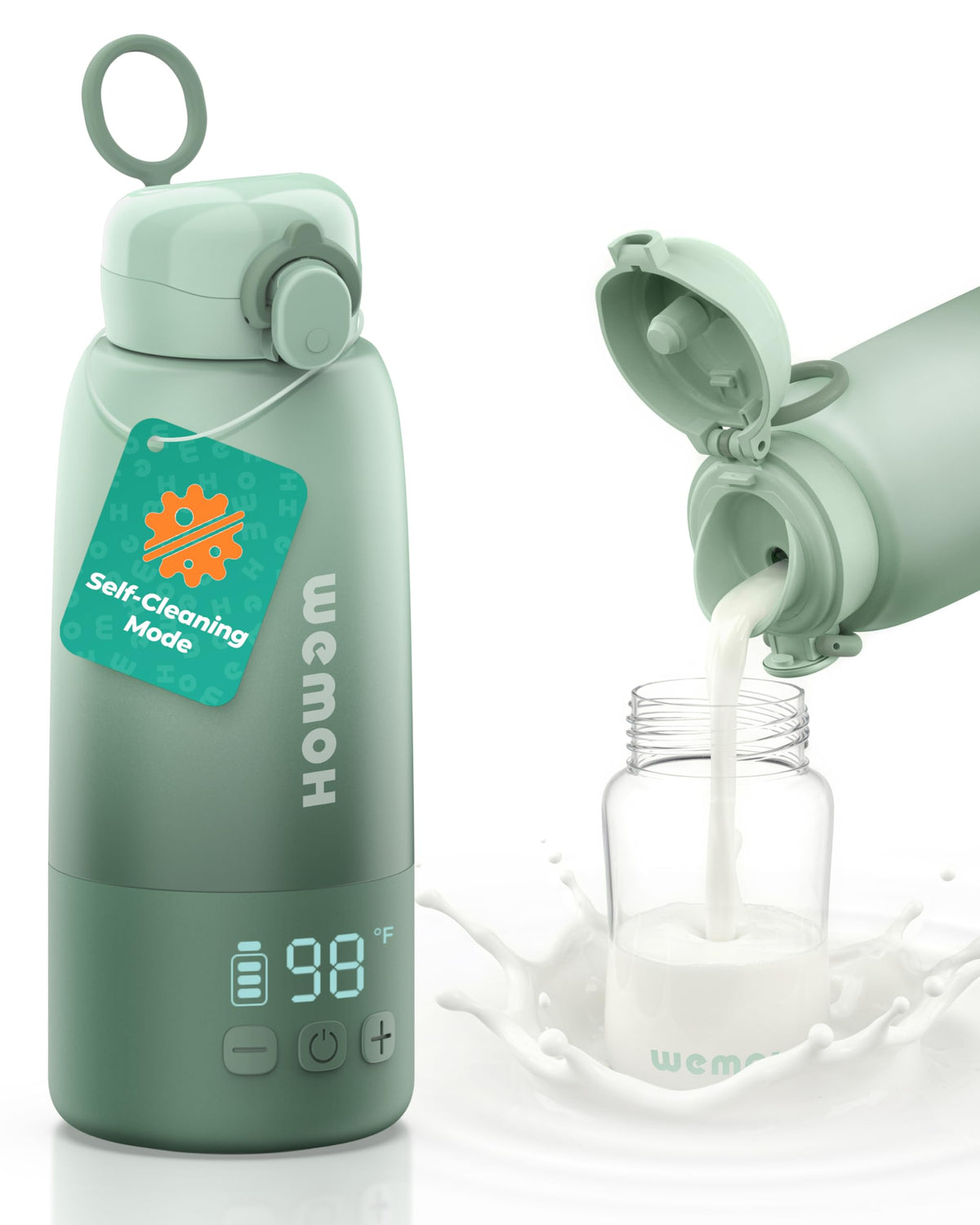 WEMOH portable milk warmer with self-clean mode for hygienic on-the-go feeding