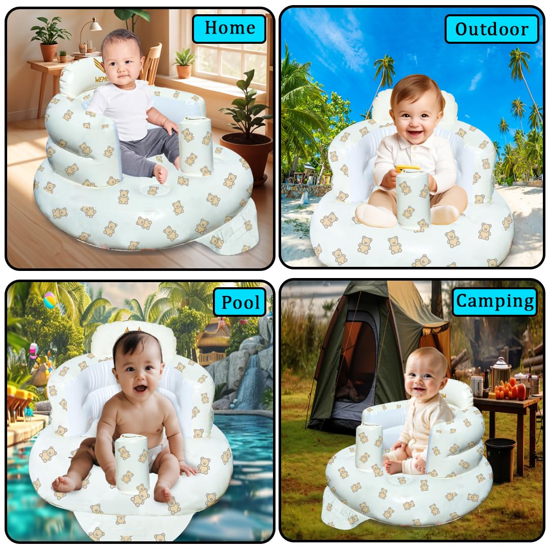 WEMORA baby seat features breathable vented base for baby comfort.