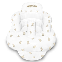 WEMORA inflatable baby seat in white bear with built-in air pump for quick setup.