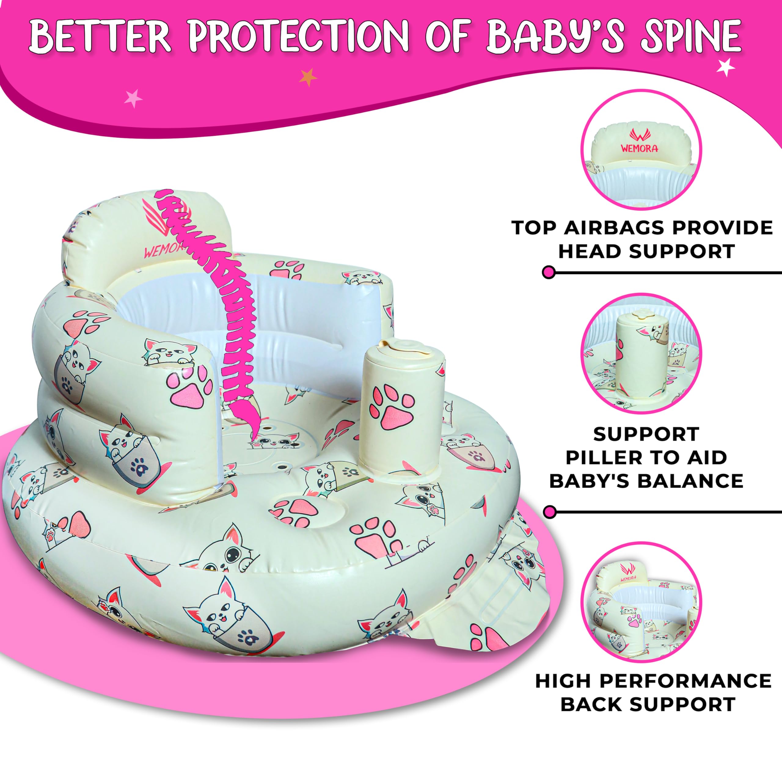 WEMORA inflatable baby seat vented base reduces heat buildup