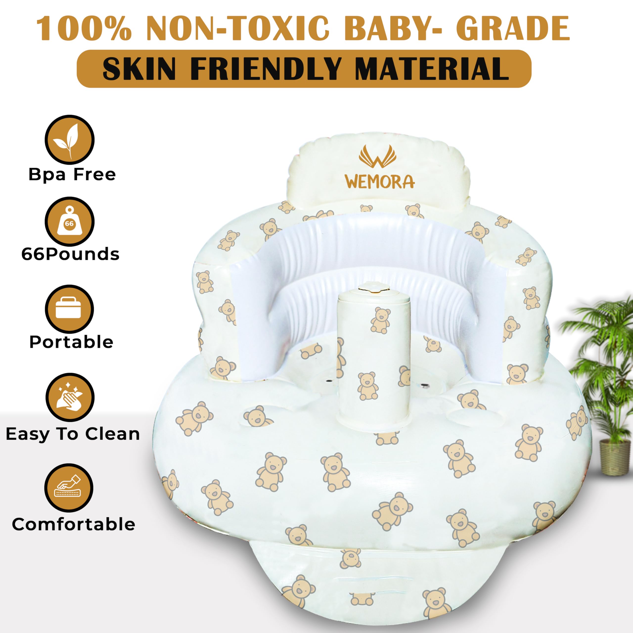 WEMORA seat supports up to 66 lbs, growing with child.