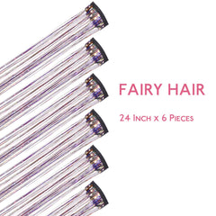 Wennalife clip-in tinsel Rainbow on hair shows easy attachment for quick style.