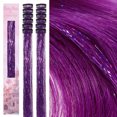Wennalife hair tinsel kit purple clip-in close-up for quick glitter style